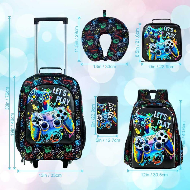 UFNDC 5PCS Kids Luggage for Boys, Game Rolling Suitcase with Wheels, Travel Carry-On for Children Toddler Elementary - Image 4